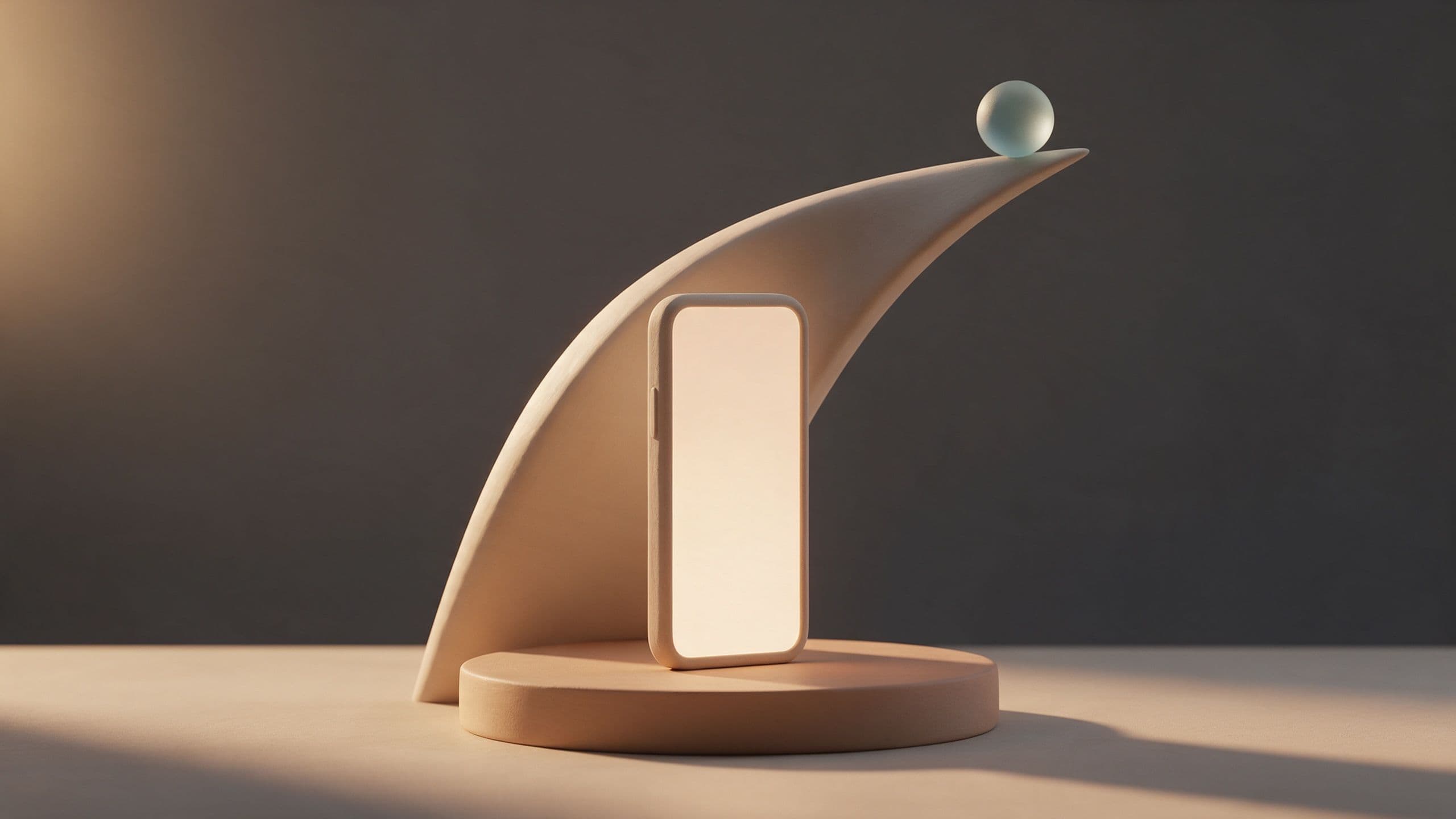 Smartphone framed by a sweeping wing-like form: building fast native iOS apps with Swift