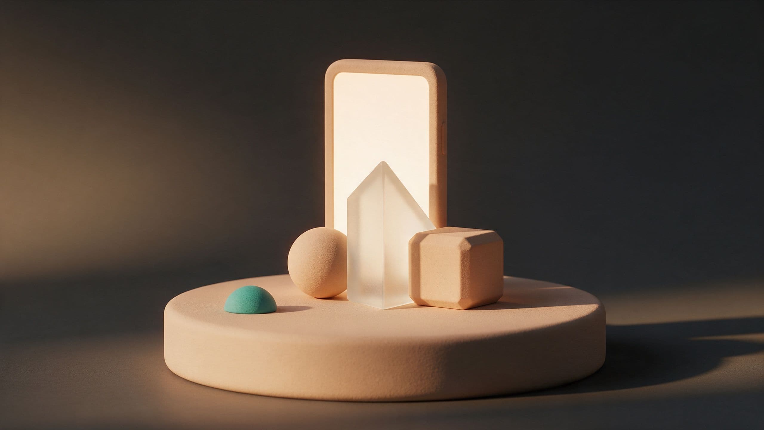 Esfera, prisma de cristal y cubo encajados ante un smartphone: IA multimodal que combina visión, voz y datos espaciales