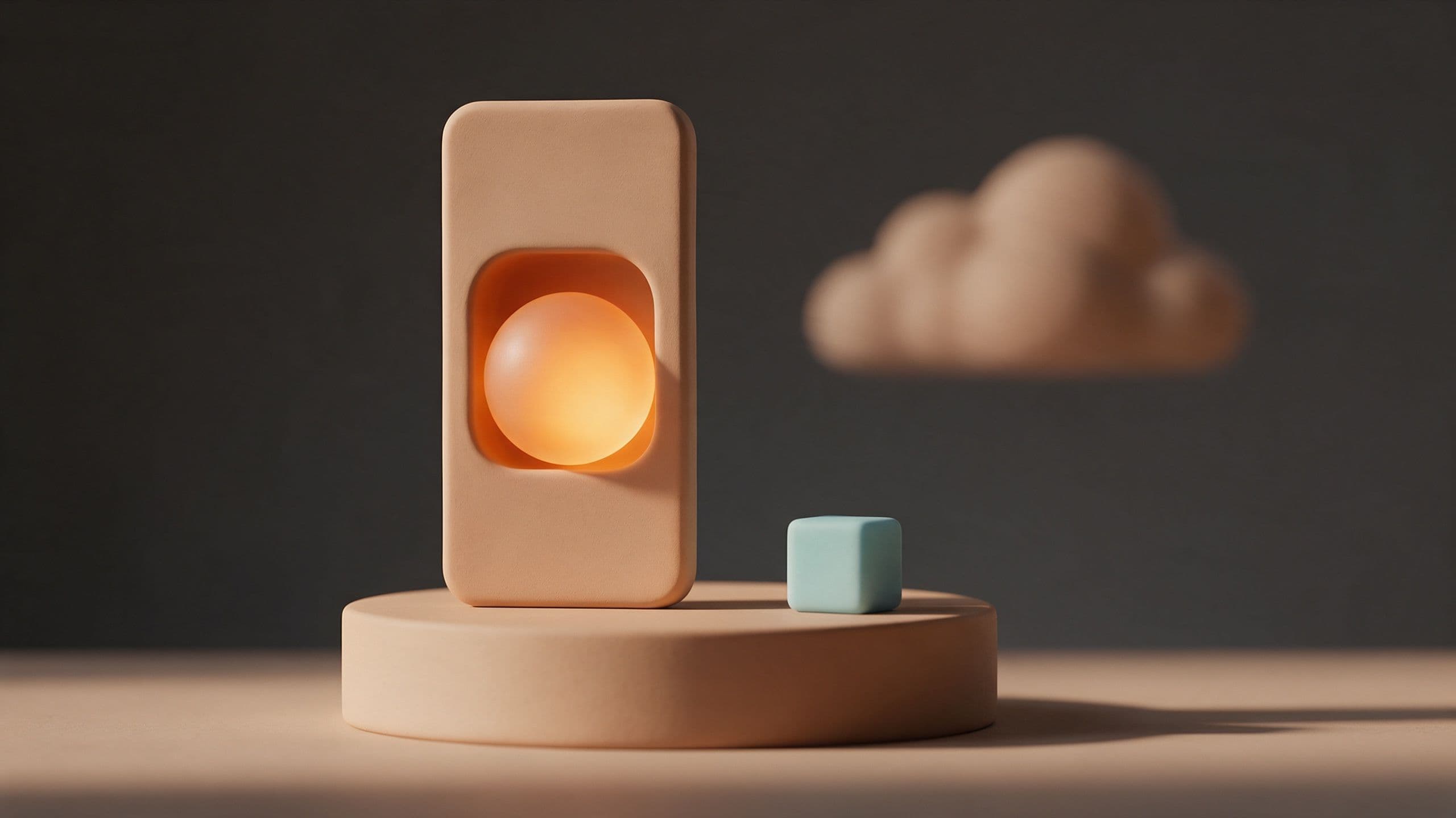 Smartphone con un orbe luminoso dentro y una nube al fondo: IA que se ejecuta en el dispositivo en lugar de en la nube